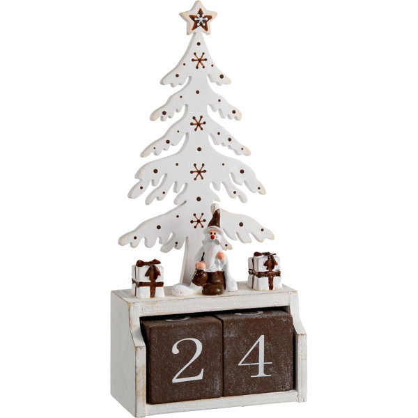 WeRChristmas Weihnachtsdekoration Holz Baum Adventskalender, 19 cm - weiß