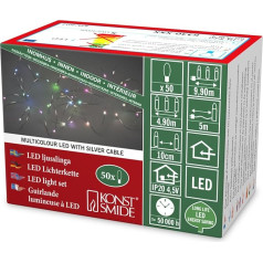 Konstsmide Micro LED Lichterkette, mit langsamem RGB-Farbwechsel, 50 RGB Dioden, 4.5V Innentrafo, silberfarbener Draht - 6330-590