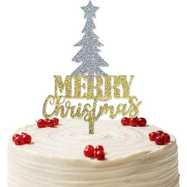 Merry Christmas Cake Topper, zelta spīdums Acryl Weihnachtsbaum Cake Picks für Weihnachten Winter Happy New Year Party Supply Dekoration