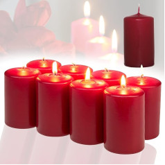 Candelo 8 sveču komplekts Ziemassvētku atmosfēras sveces Bordeaux - 4,8 cm x 8 cm - Ziemassvētku sveces Adventes vainags - Adventes sveces Ziemassvētku rotājums