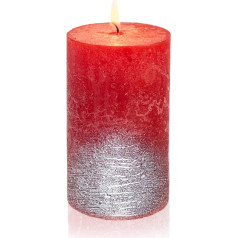 Smart-Planet Rustic Candle Christmas Ambience - Sarkana, metāliska, sudraba krāsā veidota lauku svecīte 12 cm, ilgs degšanas laiks aptuveni 54 stundas - Ziemassvētku sveces Adventes vainags