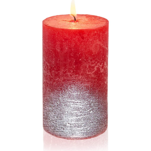 Smart-Planet Rustic Candle Christmas Ambience - Sarkana, metāliska, sudraba krāsā veidota lauku svecīte 12 cm, ilgs degšanas laiks aptuveni 54 stundas - Ziemassvētku sveces Adventes vainags