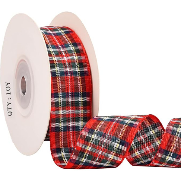 MFUOE Weihnachten Schottenkaroband Rot Plaid Band Doppelseitiges Satinband für Weihnachten DIY Handwerk Geschenkverpackung Weihnachtskränze Heimdekoration