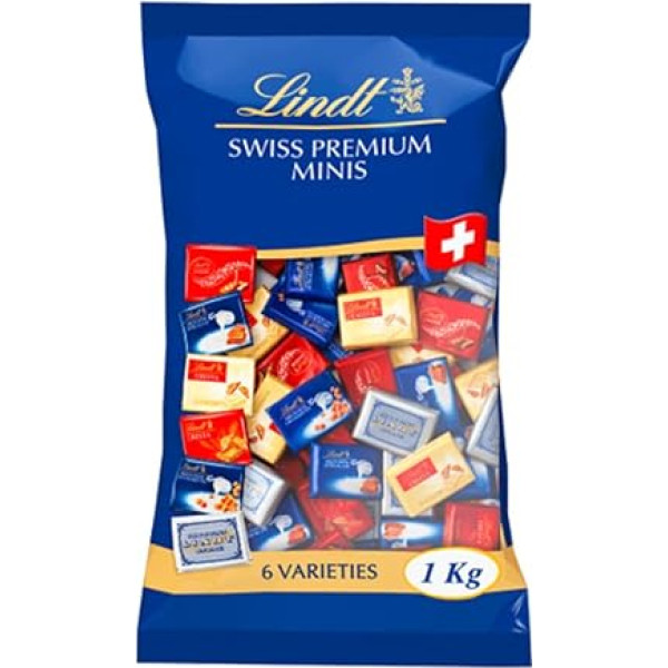 Lindt Schokolade Swiss Napolitains | 1 kg | Vollmilchschokoladen Mini Tafeln in den Sorten, Milch-Nuss, LINDOR Milch, Cresta, Weiß, Crémant | Großpackung | Schokoladengeschenk