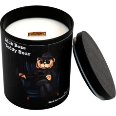 Mоb Boss Teddy Bear aromātiskā svece, ūdens aromāts, 100% sojas vasks, koka dakts, luksusa svece, spēcīgs aromāts, dāvana vīriešiem, aromātiskā svece vīriešiem, 200 g, degšanas laiks līdz 60 stundām, Elena