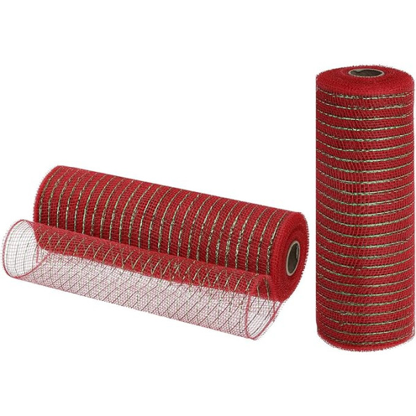 sourcing map Jute-Netzband, 25,4 cm x 9,2 m, PP, dekoratives Netzband, Geschenkband für Weihnachtskranz, Party, Dekoration, Basteln, Girlanden (grün mit roter Folie, 2 Stück)