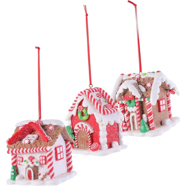 Toyvian 3 Ziemassvētku mājiņu piekariņi Ziemassvētku mājiņu rotājumi Ziemassvētku eglīte Piparkūku namiņš Candy House Decorate Desktop Christmas Gingerbread House Decoration Resin Country Mint