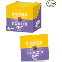 Milka Kleines Dankeschön (Mazā pateicība) šokolādes konfektes, 10 x 110 g, šokolādes konfektes no piena krējuma ar Alpu piena šokolādes pārklājumu