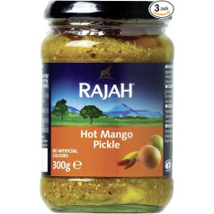 Rajah Hot Mango Pickle - karsti marinēti mango - ideāls papildinājums karija, gaļas, siera, poppadumu un uzkodu ēdieniem - 3 x 300g