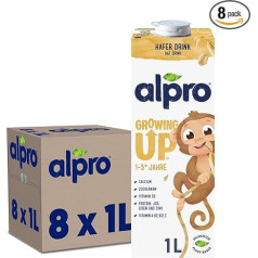 Alpro bērnu auzu dzēriens - 100% augu izcelsmes - dabiski bez laktozes un ar zemu cukura saturu - olbaltumvielu avots ar kalciju un vitamīniem - 8 x 1 L