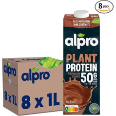 Alpro Protein Drink Soy Chocolate 8 x 1 L | 100% augu izcelsmes | Bez laktozes | Ar zemu cukura saturu | Bagāts ar augu olbaltumvielām