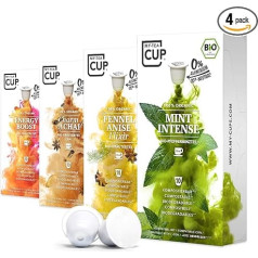 Mana tējas krūze Vital Box: I 4 x 10 kapsulu organiskā tēja I 4 šķirnes (piparmētra un garšaugi) Nespresso®³ kapsulu mašīnām I 100% rūpnieciski kompostējama un ilgtspējīga - 0% alumīnija.