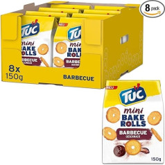 TUC Mini maizes rullīši Barbecue 8 x 150 g I Kraukšķīgas maizes čipsi I Nibble cepumu čipsi Bulk Pack