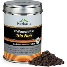 Herbaria Trio Noir Organic 75 g M-Tin - Bioloģiski audzēti veselas melnie pipari - melno piparu maisījums no trīs dažādu reģionu bioloģiski audzētiem pipariem - ilgtspējīgā aromāta aizsardzības kārbiņā