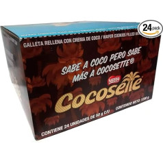 COCOSETTE Galleta Rellena Con Crema De Coco / Cocosette 24 vienības 1,76 oz Katra cepuma pildīta ar kokosriekstu krēmu 24 g un 50 g c/u