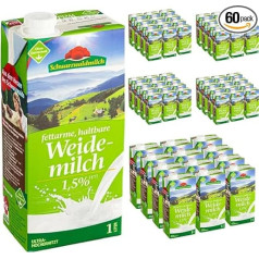 Black Forest Milk Zema tauku satura H piens, 1,5% tauku izturīgs piens, ganību piens, pa 1 litram, 60 gab. + pufai