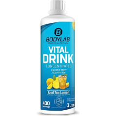 Bodylab24 Vital Drink Koncentrēta ledus tēja Lemon 1000 ml, dzēriena koncentrāts bez cukura, bez sīrupa, ar vitamīniem un L-karnitīnu, sporta dzēriens ar zemu kaloriju daudzumu