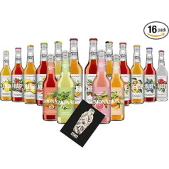 Mixcompany.de Bar & Glas Elephant Bay Ledus tējas un limonādes degustācijas komplekts 16 dažādu šķirņu pa 330 ml, ieskaitot depozītu - atkārtoti lietojams 12 x ledus tēja + 4 x limonāde