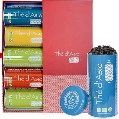 Khla - 5 Āzijas tējas dāvanu komplekts - Oolong, Sencha, Pai Mu Tan, brokastu OP, Chun Mee - organiskā birstošā tēja - zāļu tējas - zilā, zaļā, baltā tēja - tējas dāvanu kaste sievietēm, vīriešiem