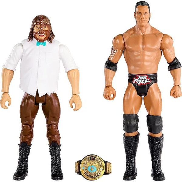 Mattel WWE WWE The Rock vs Mankind Championship Showdown figūriņa, 2 iepakojumā ar čempionātu, 6 collas