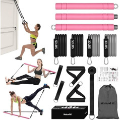 Daudzfunkcionāls pārnēsājams Pilates bāra komplekts ar pretestības joslām, mājas fitnesa aprīkojums ar rokturiem, stackable Pilates Flex Bands, atbalsta pilnu ķermeņa treniņu jogai