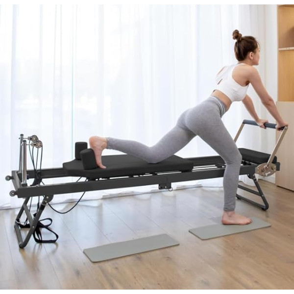 LINTRY mazais saliekamais pilates trenažieris ar 5 regulējamām elastīgām lateksa virvēm, salokāms pilates trenažieris, pilates trenažieris, maksimālā kravnesība līdz 120 kg