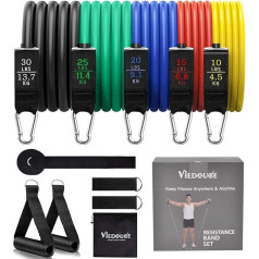 Viedouce Resistance Bands Expander komplekts, pretestības joslas, fitnesa joslu apmācības joslu komplekts ar fitnesa gumijas šļūtenēm, 2 rokturi, durvju enkurs, 2 kāju siksnas, pārnēsāšanas soma un instrukcijas spēka treniņiem