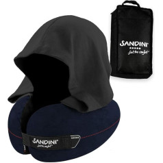 SANDINI TravelFix Hoodie Regular Size - Premium Travel Pillow with Closure / Kakla spilvens ar ergonomisku atbalsta funkciju un integrētu kapuci - bezmaksas transportēšanas maisiņš ar stiprinājuma klipu, Regular -