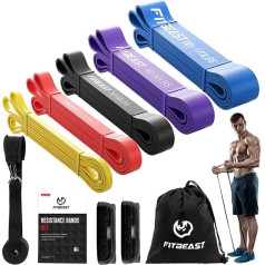 FitBeast pretestības joslu komplekts, 5 līmeņu Pull-Up lentes spēka treniņiem, Crossfit, Powerlifting, muskuļu veidošanai, mājas apmācībai, mobilitātei, stiepšanai, stiepšanas lentēm ar durvju enkuru un pārnēsāšanas somu