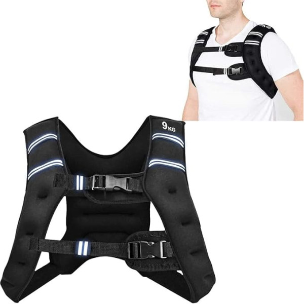 RELAX4LIFE 5/9 kg svērta veste, ergonomiska fitnesa veste, ar atstarojošām svītrām un regulējamām siksnām, treniņu veste nakts skriešanai, fitnesam, svara zudumam un muskuļu treniņiem