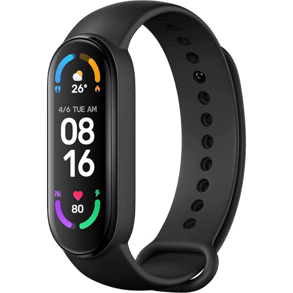 Xiaomi Mi Smart Band 6 1,56 collu AMOLED displejs Bluetooth fitnesa aktivitāšu sekotājs, SpO2 miega un sirdsdarbības monitorings, 30 treniņu režīmi, 14 dienu akumulatora darbības laiks, 5ATM, globāla versija, melns