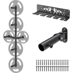 Kipika sporta zāles organizatoru komplekts Sienas stiprinājuma svaru plākšņu uzglabāšanas statīvs (4 tapas un 2 svaru spārni), stienīšu uzglabāšanas statīvs ar T veida stieni, airēšanas, sauszemes platformas stiprinājumu, izturīgs