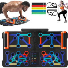 SQUATZ Portable Push Up Board, ietver 5pcs.Resistance un gumijas lentes Pilates Rods Fitnesa paklājs ar pārnēsājamo somu fizikālās terapijas un izturības vingrinājumiem, svara ietilpība: 0.5kg