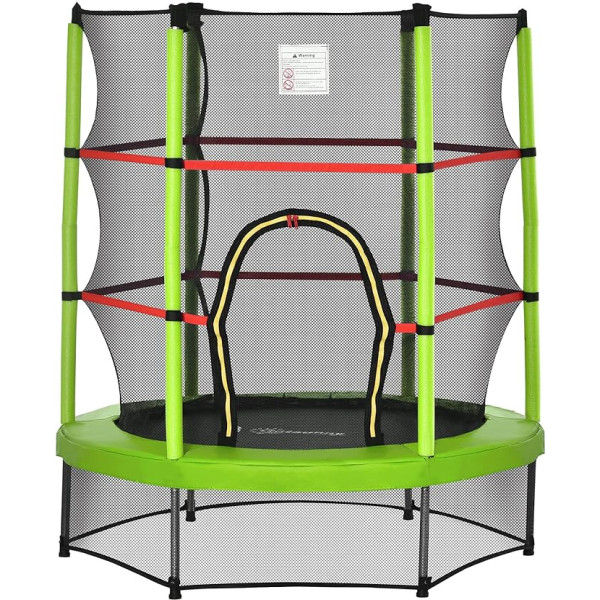 HOMCOM Elastīga bērnu gulta 140 x 160 cm diametra batuts bērniem no 3-6 gadiem ar drošības tīklu 45 kg slodzei izmantošanai telpās