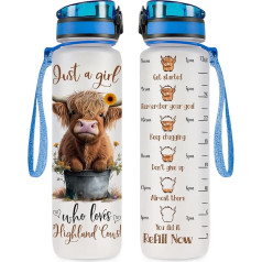 Highland Govs dāvanas, Highland Govs ūdens pudele ar laika marķieri, tikai meitene, kas mīl govs Tumbler, govs dāvanas govju mīļotājiem, 32 oz