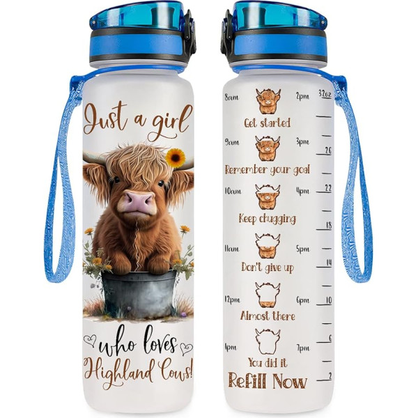 Highland Govs dāvanas, Highland Govs ūdens pudele ar laika marķieri, tikai meitene, kas mīl govs Tumbler, govs dāvanas govju mīļotājiem, 32 oz