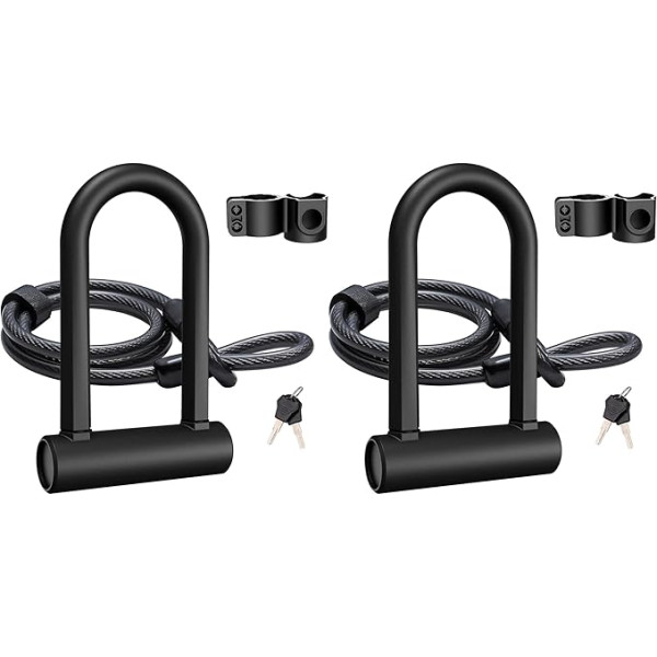 Emove 2 Pack Bicycle U Lock Heavy Duty velosipēdu slēdzene 16 mm skava un 1,2 m/1,8 m garš drošības kabelis ar izturīgu kronšteinu velosipēdam, motociklam un daudz kam citam