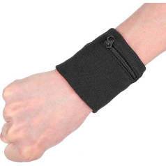 Wrist Sweatbands, Absorbent Wristband Zipper Workout Purse Gym Wrist Bag Breathable Sweatband Key Storage (Black)