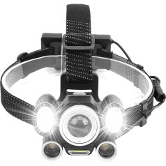 Topyond Strong Brightness Headlamp, XHP50 COB LED sarkans zils 6 gaismas tālummaiņas elektriskā daudzuma indikators spēcīgs apgaismojuma lukturis āra kempinga pārgājieniem