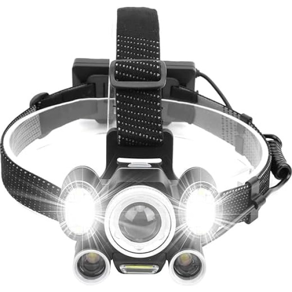 Topyond Strong Brightness Headlamp, XHP50 COB LED sarkans zils 6 gaismas tālummaiņas elektriskā daudzuma indikators spēcīgs apgaismojuma lukturis āra kempinga pārgājieniem