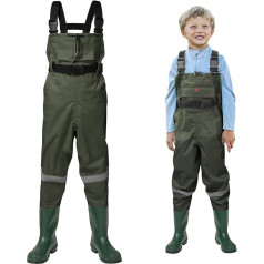 HISEA Children's Waders, Youth Kids Chest Waders - Adjustable Waist, Durable Braces, Buckle Nexus, Kids Fishing Boots 27-38 EU, Green