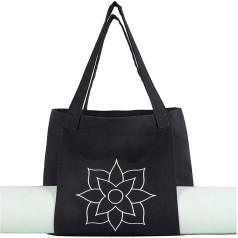 Moyaqi Canvas Tote Bag ar pārnēsājamo somu jogas matam, plecu soma birojam, treniņiem, pilatesam, ceļojumiem, pludmalei un sporta zālei, izšūšanas ziedi melns