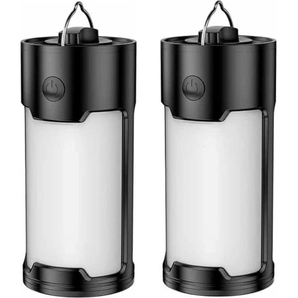 Pārnēsājamie LED kempinga lukturi, 2 Pack Super Bright kempinga laternas ar akumulatoru IPX45 ūdensizturīgs 800 Lumens kempinga lampas iekštelpu āra vētras avārijas elektroenerģijas padeves pārtraukumiem