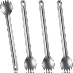 Iepakojumā 4 titāna gara rokturi Spork un karote Ultralight Portable Cutlery 8,7 collu zupas karote Camping Spork āra kempinga mugursoma pārgājieni Pārgājieni ceļojumi piknika galda piederumi