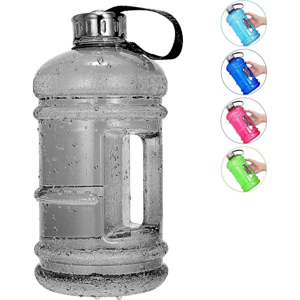 Vaupan liela ūdens pudele, 2.2L/73oz ūdens pudele ar rokturi, liela, bez BPA, PETG plastmasas, ar platu kaktiņu fitnesam, sporta zālei, āra ūdens krūze, melna krāsa