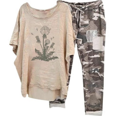 Briskorry Divu gabalu dāmas ar biksēm Vasara, T-krekls un bikses, Pantsuit Loose Casual Leisure House Suit Round Neck Short Sleeve Sweatsuit Elpojošs viegls muslīna komplekts Elegants Solid Sport