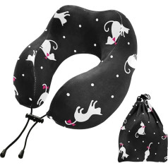 MCHIVER Cat Neck Pillow Polka Dot Memory Foam Travel Pillow with Storage Bag Adjustable Soft for Camping Travel Airplane Travel Essentials Black