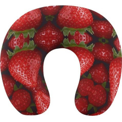 LHJKB U formas ceļojumu spilvens Memory Cotton U formas kakla spilvens Red Strawberry Printed Lightweight Portable Ideāli piemērots lidmašīnas krēslam, automašīnai, mājas birojam