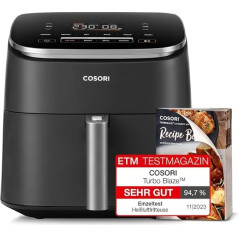 Cosori TurboBlaze Airfryer, 9-in-1 Air Fryer XXL 6L, kluss līdzstrāvas motors ar 5 ventilatora ātrumiem, cepšana, grilēšana, cepšana, žāvēšana, dehidratācija, saldēšana, 87 receptes, 64% enerģijas ietaupījums, 95% mazāk eļļas, vienmēr