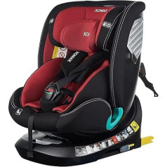 XOMAX G409 IOT bērnu sēdeklītis, grozāms 360°, Isofix I Aug kopā ar bērnu I 0-36 kg, 0-12 gadi, 0+/1/2/3 grupa, 5punktu drošības jostas, 3punktu drošības jostas, mazgājams pārvalks, ECE R129, melns-sarkans